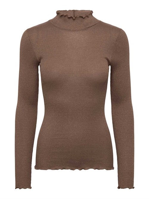 Rosemunde Boston Lurex Langærmet t-shirt med høj krave, Lys Brun med Glimmer